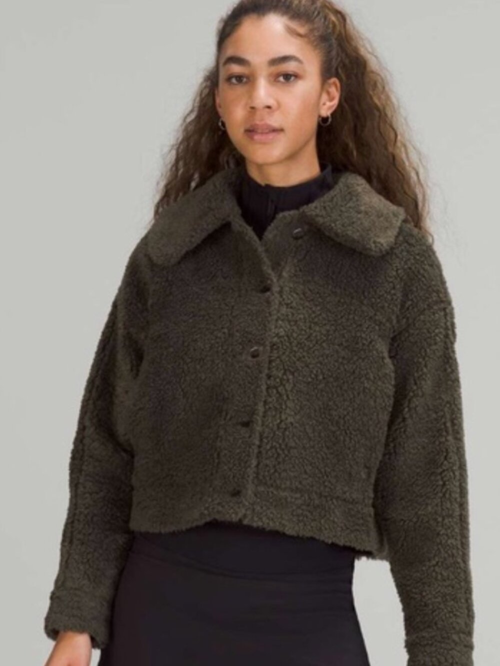 Lululemon Textured Fleece Button Jacket Dark Olive Size 6
